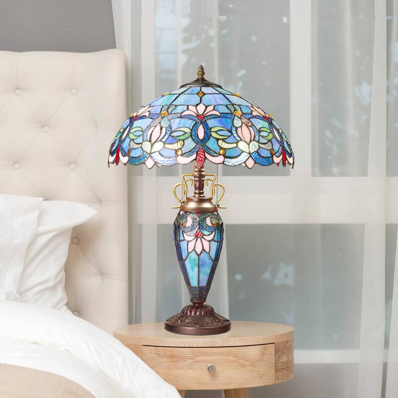 Winslow River of Goods Victorian Double Lit Stained Glass Dome Shade 24.5-Inch Table Lamp - 17.25" x 17.25" x 24.5"