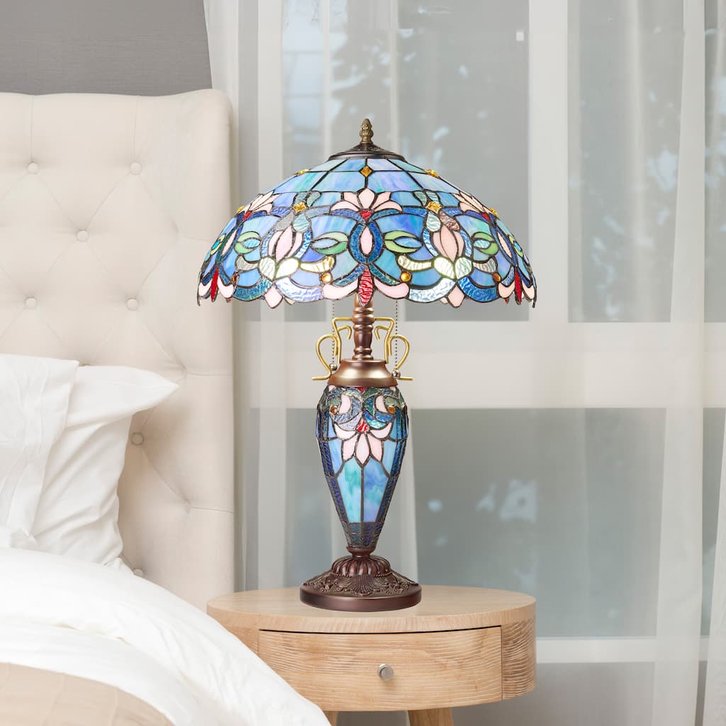 Winslow River of Goods Victorian Double Lit Stained Glass Dome Shade 24.5-Inch Table Lamp - 17.25" x 17.25" x 24.5"