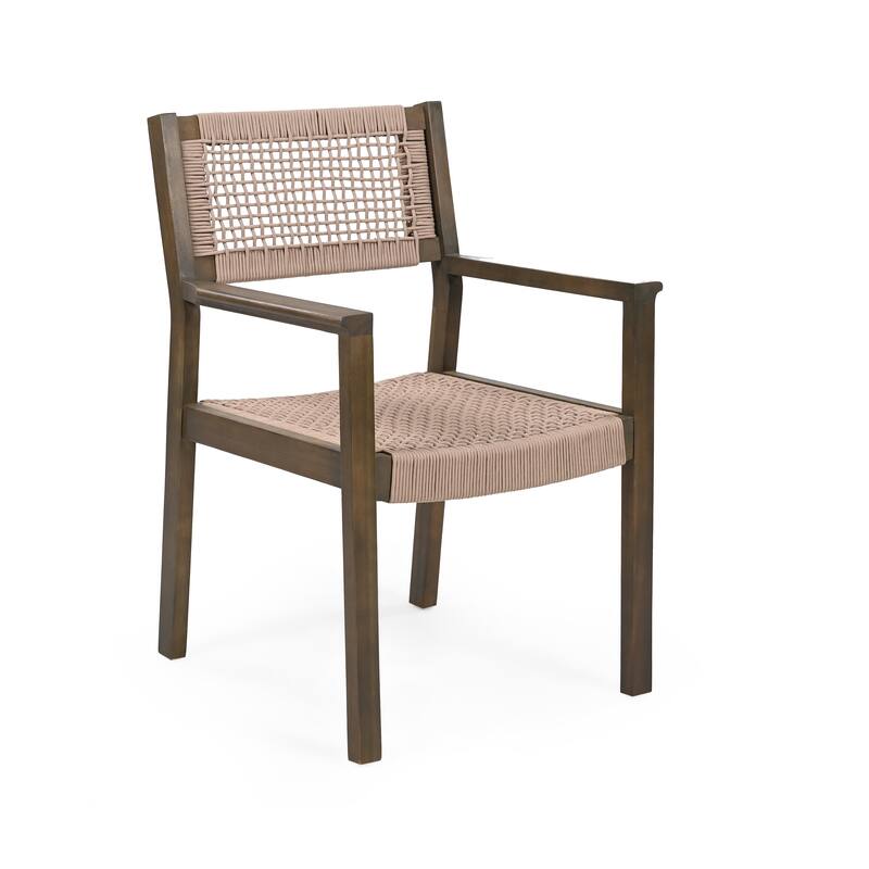 Modern Set of 2 Dining Chairs with Rope-Woven Seat Backrest, Solid Wood Frame for Dining Room Living Room Café and Pub