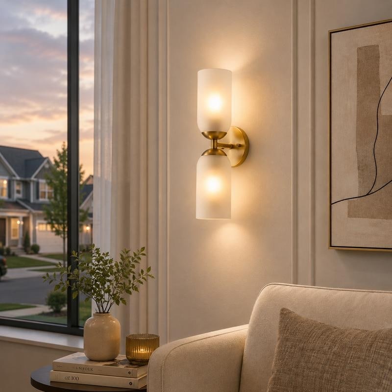 LNC Luna Modern 2-Light Vertical Wall Sconce with Frosted Glass Cylinder Shades