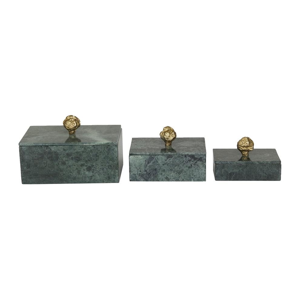 Marble Decorative Box with Gold Final or Textured Aluminum Knobs Set of 3 Green - Roche River Decor