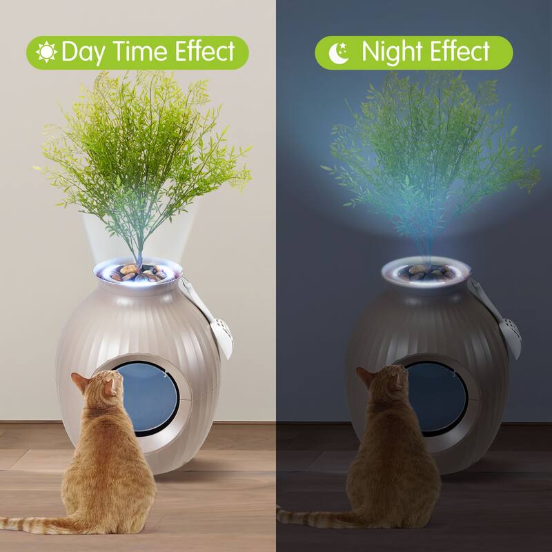 EROMMY Hidden Cat Litter Box Enclosure with Artificial Plants and Plasma Sterilization, Decorative Cat Furniture for Home