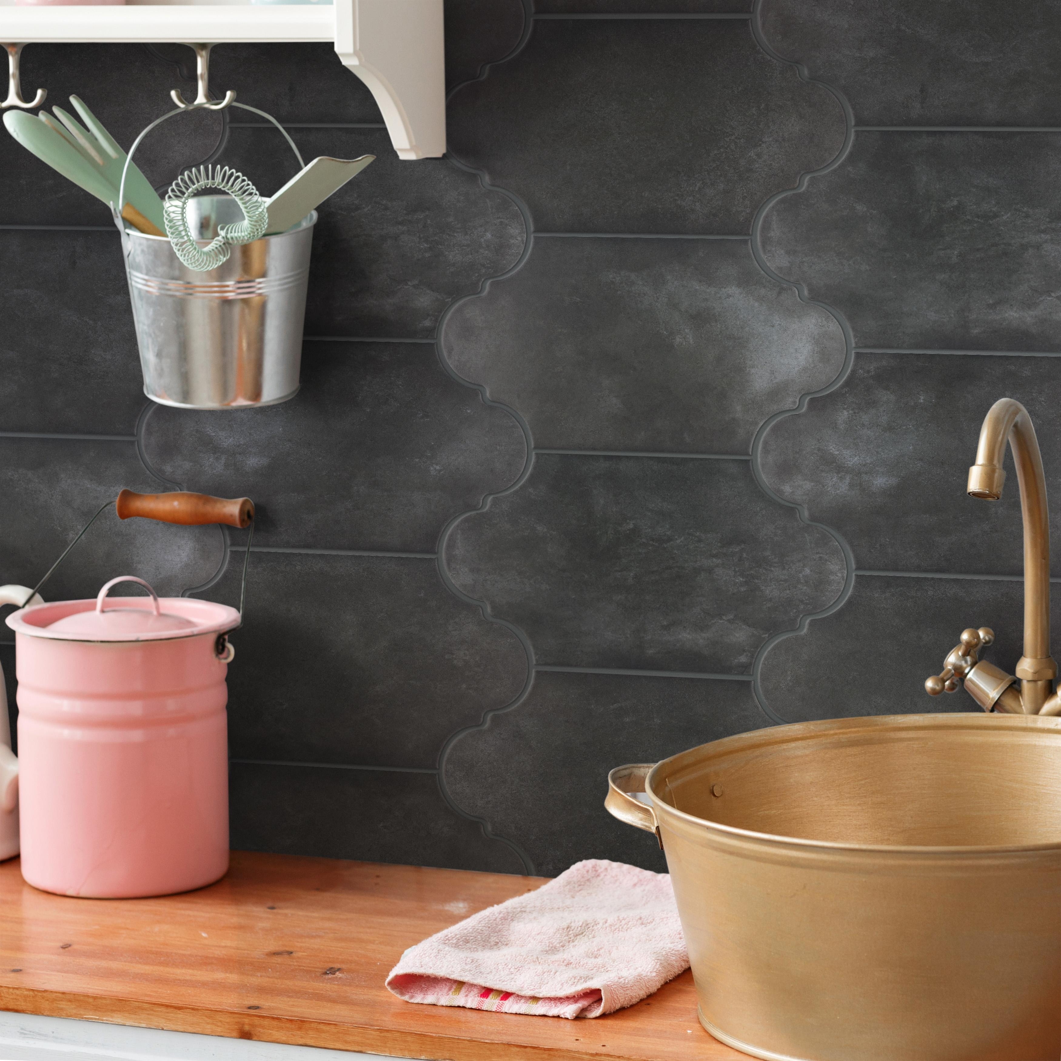 Merola Tile Alhama Provenzal Black 6-1/4" x 12-3/4" Porcelain Floor and Wall Tile