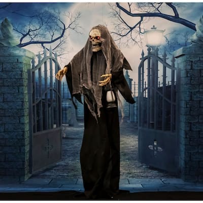 Life-Size Animatronic Skeleton Reaper with Lights and Sound, Indoor/Covered Outdoor Halloween Decoration