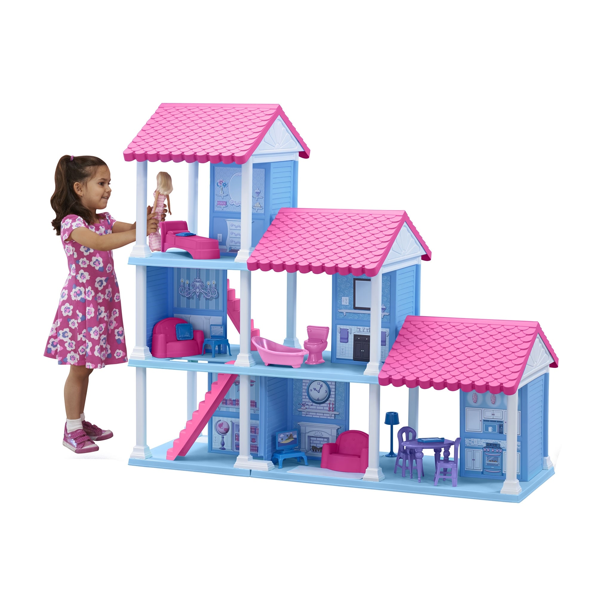 American Plastic Toys Fashion Doll Delightful Doll House w/ 25 Furniture Pieces 