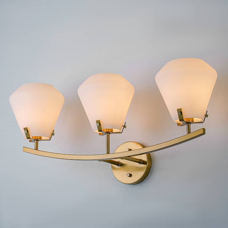 Modern industrial 3-Light Brass Bathroom Vanity Light with Opal Glass