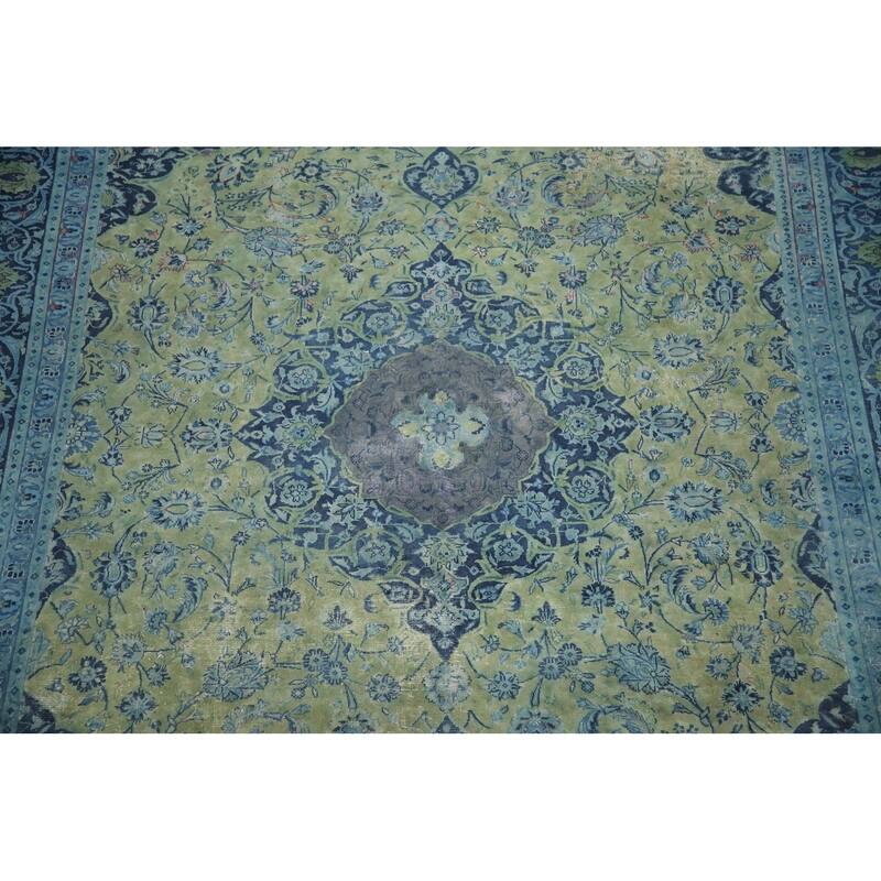 Hand Knotted Oriental 100% Wool Carpet Traditional Floral Green Mashad Area Rug - 11' 8'' X 8' 0''