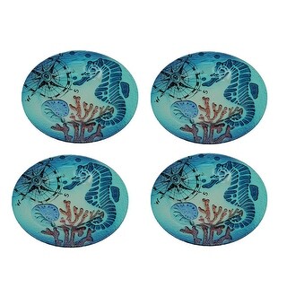 Shop Set Of 4 Coastal Blue Seahorse Round Art Glass Salad Plates