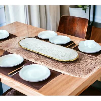 HomeRoots 18" Clear and Gold Oval Crystal Serving Tray