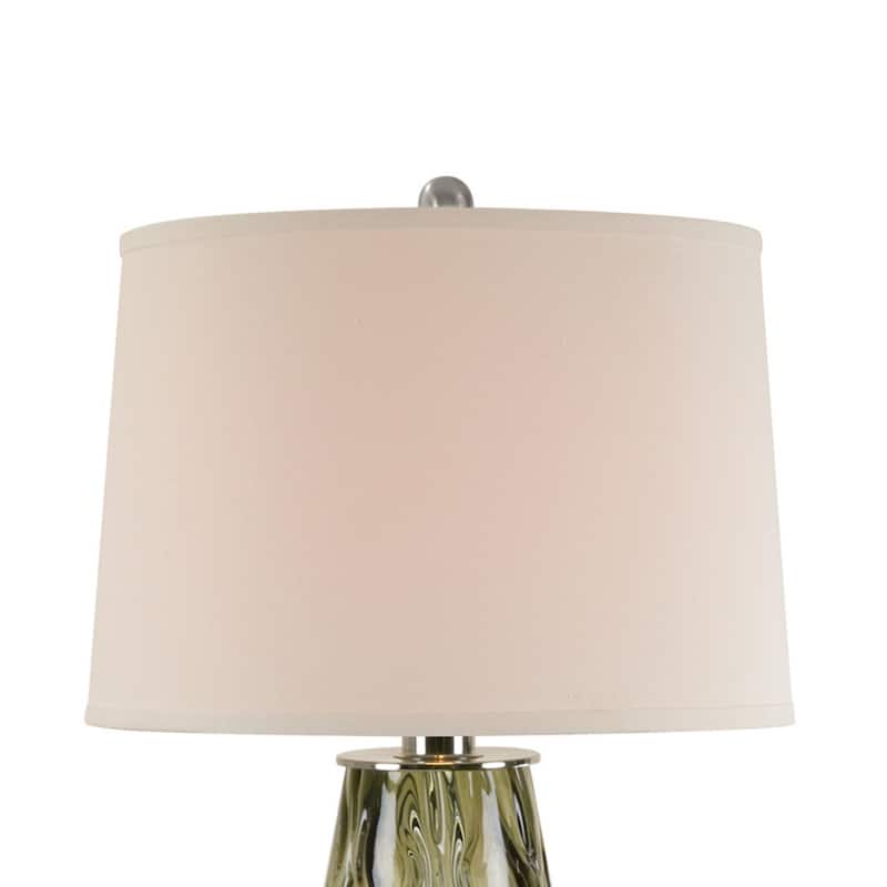 31 Inch Accent Table Lamp with White Drum Shade, Rippled Gray Glass Base