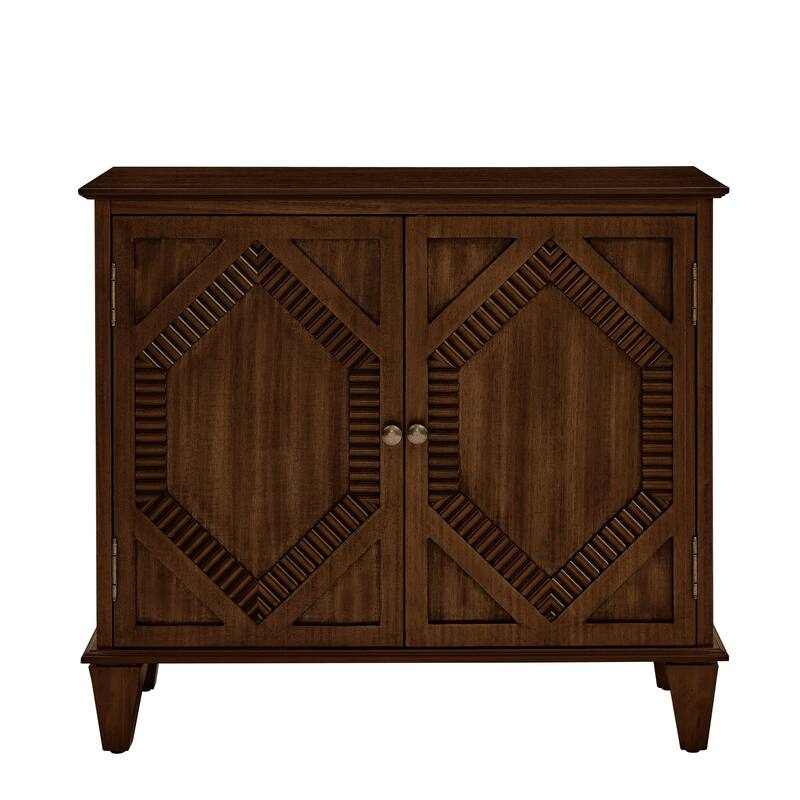 33.6" Retro Wooden Sideboard Buffet Cabinet with Storage, Symmetrical Geometric Accent Display Cabinets, Media Console Credenza