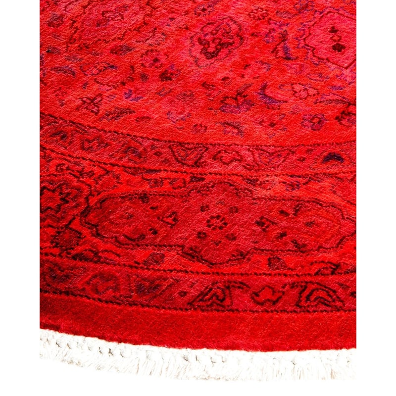 Overton Hand Knotted Wool Vintage Inspired Modern Contemporary Overdyed Pink Round Area Rug - 4' 3" x 4' 3"