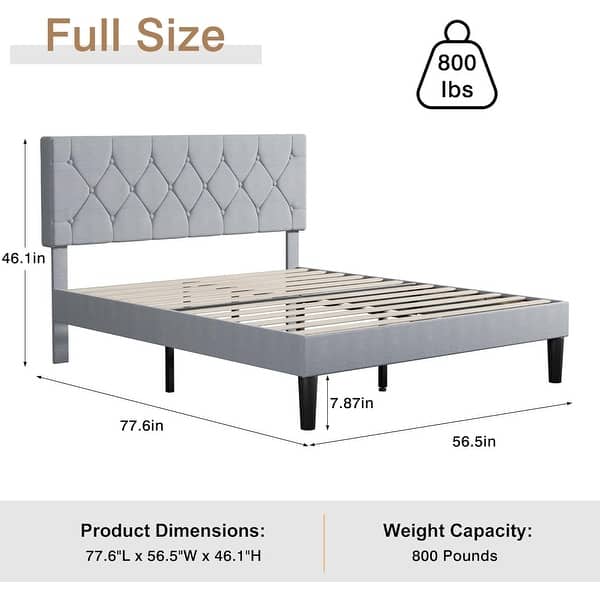 dimension image slide 3 of 18, VECELO Upholstered Beds With Diamond Tufted Headboard Platform Bed Frame 7.9'' Under Bed Space