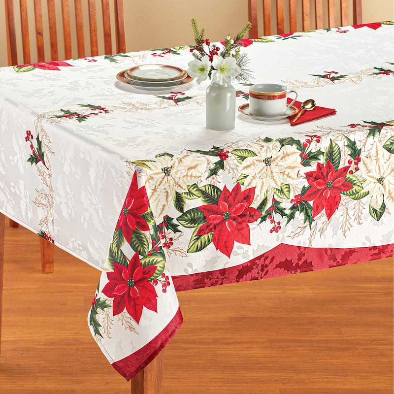 Elegant Festive Poinsettia Holiday Tablecloth - Rectangle