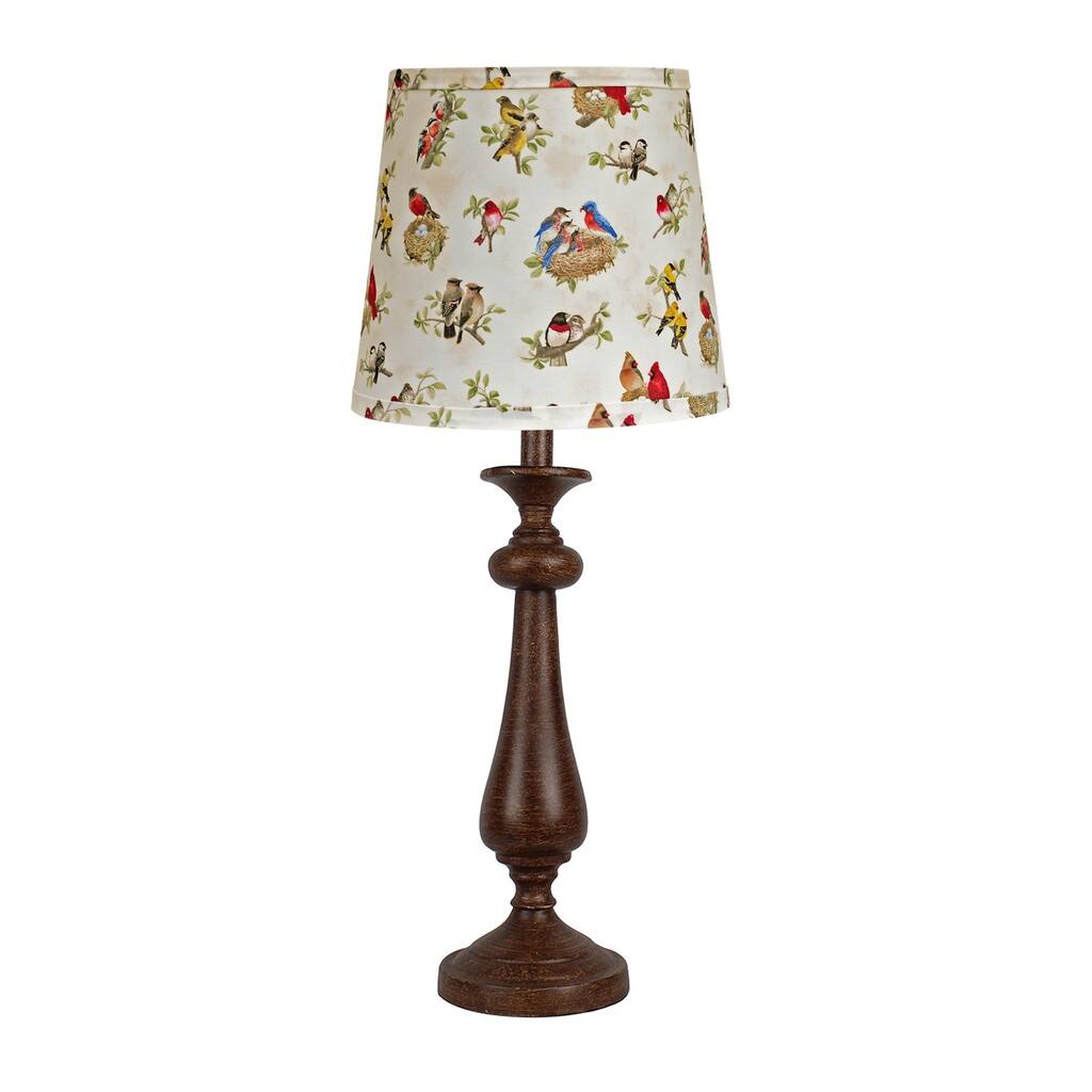 HomeRoots 27" Brown Table Lamp With Ivory and Blue Birds Empire Shade - 12