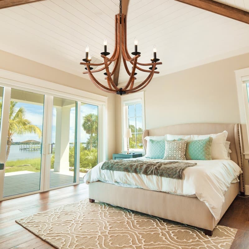 Modern Farmhouse Chandelier Candle Style Retro Wood Grain Chandelier