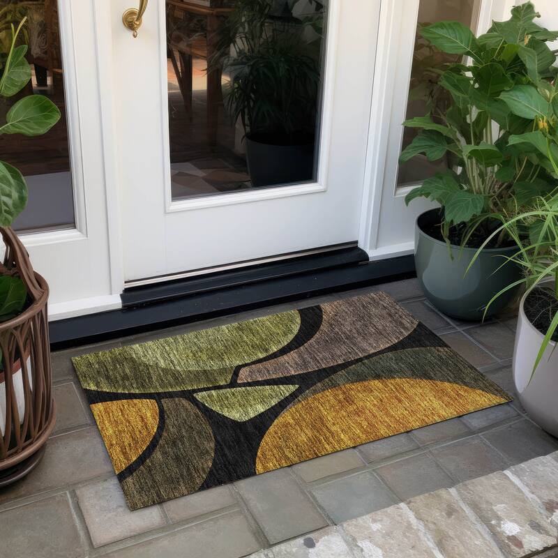 Machine Washable Indoor/ Outdoor Modern Hays Chantille Rug - Black - 1'8" x 2'6"