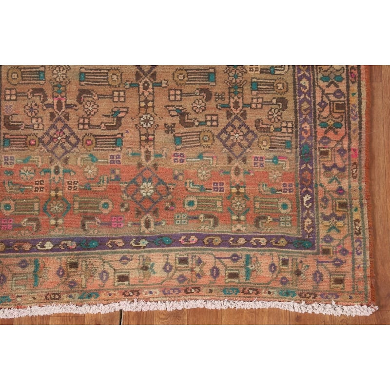 Geometric Zanjan Persian Vintage Runner Rug Handmade Wool Carpet - 3'7"x 9'10"