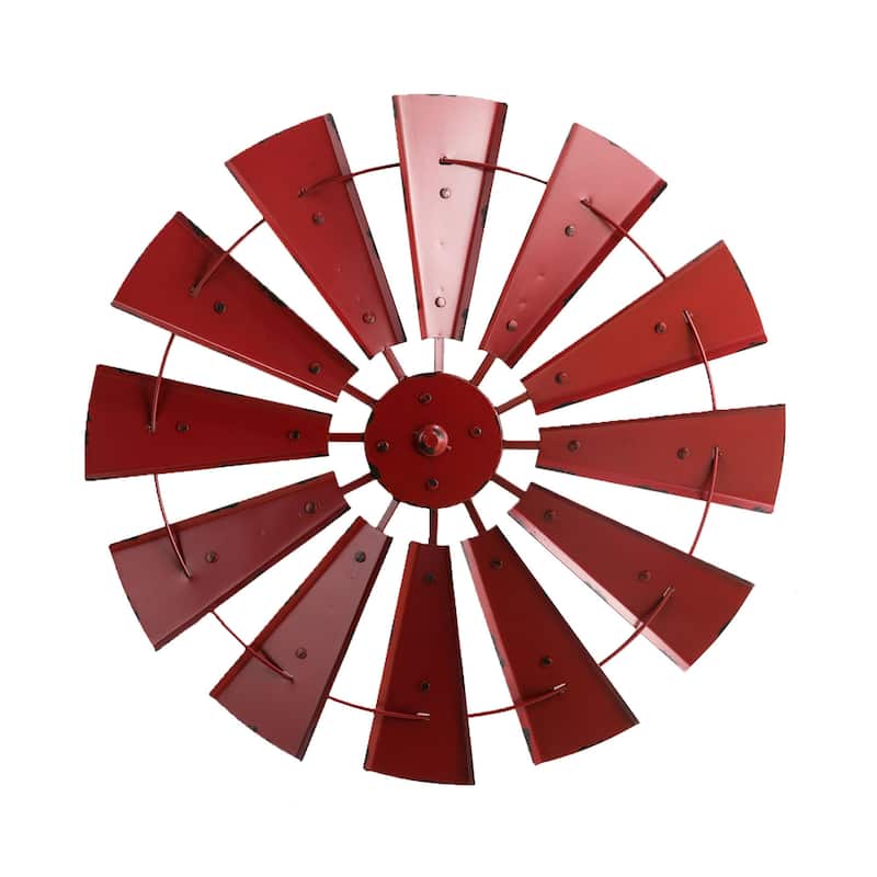 Glitzhome Farmhouse Rustic Wind Spinner Wall Decor - 28.5 x 28.5 - Round Red