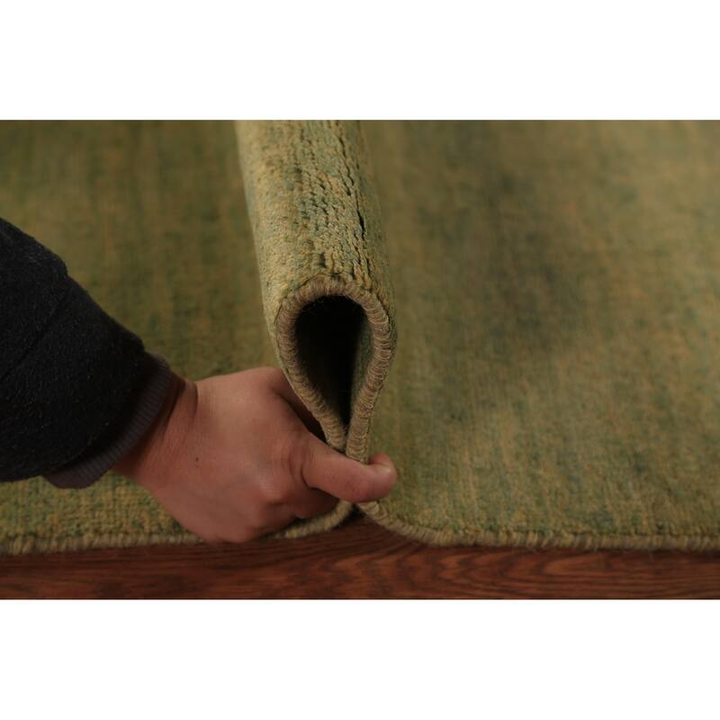 Green & Yellow Modern Gabbeh Runner Rug Handmade Wool Carpet - 2'8" x 9'6"