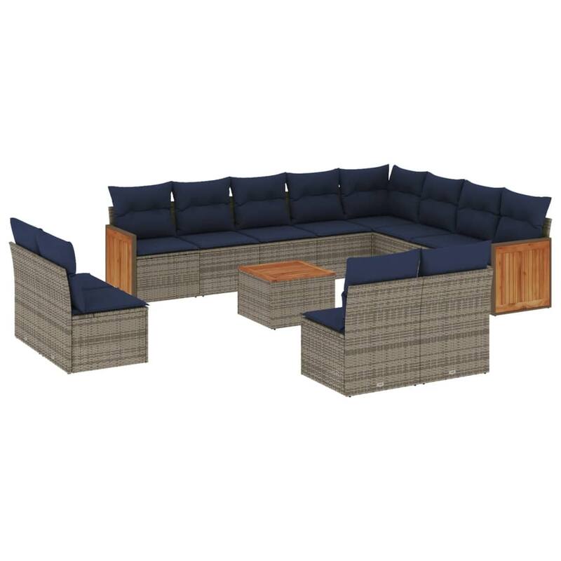 vidaXL 12/13 Piece Patio Sofa Set with Cushions Black/Gray Poly Rattan - 21.7 x 24.4 x 27.2
