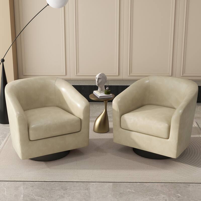 2 Set 360°Swivel Fabric Accent Chairs Barrel Armchairs
