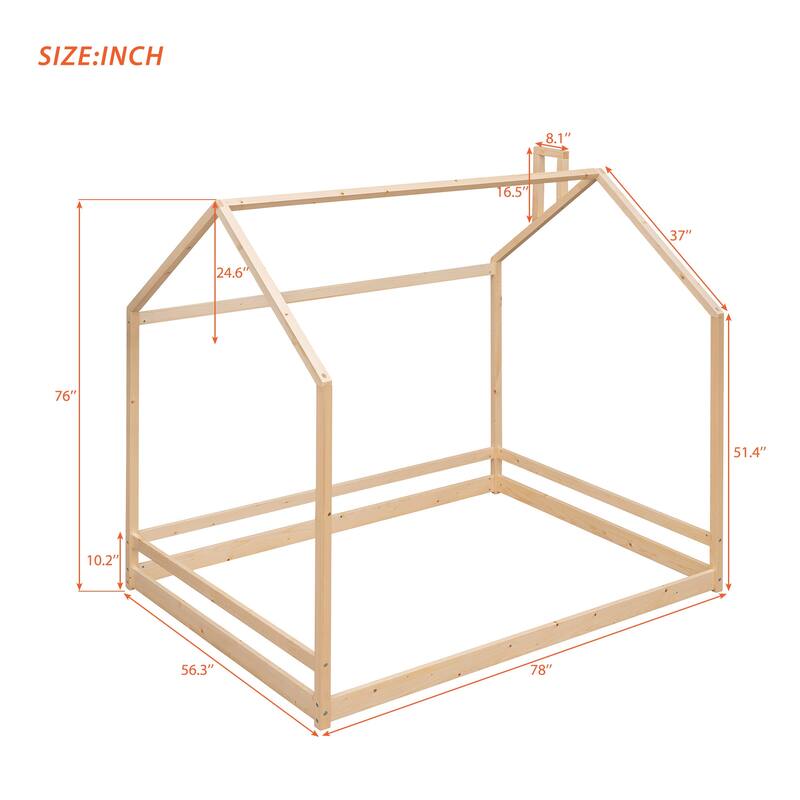 Full House Bed with Roof Design, Safe and Fun Sleeping Space for Kids