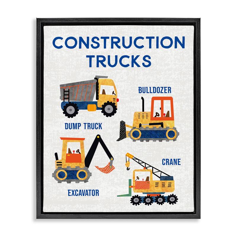 Stupell Educational Construction Trucks Framed Floater Canvas Wall Art Design By Conrad Knutsen - 17 x 21 - Black