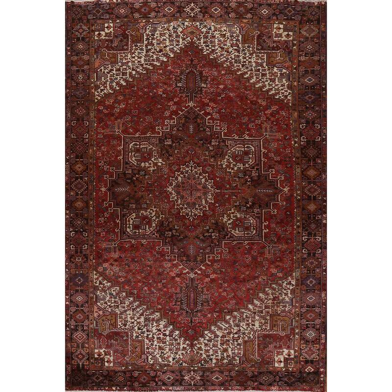 Vintage Vegetable Dye Heriz Persian Area Rug Wool Hand-knotted Carpet - 9'10" x 13'0"