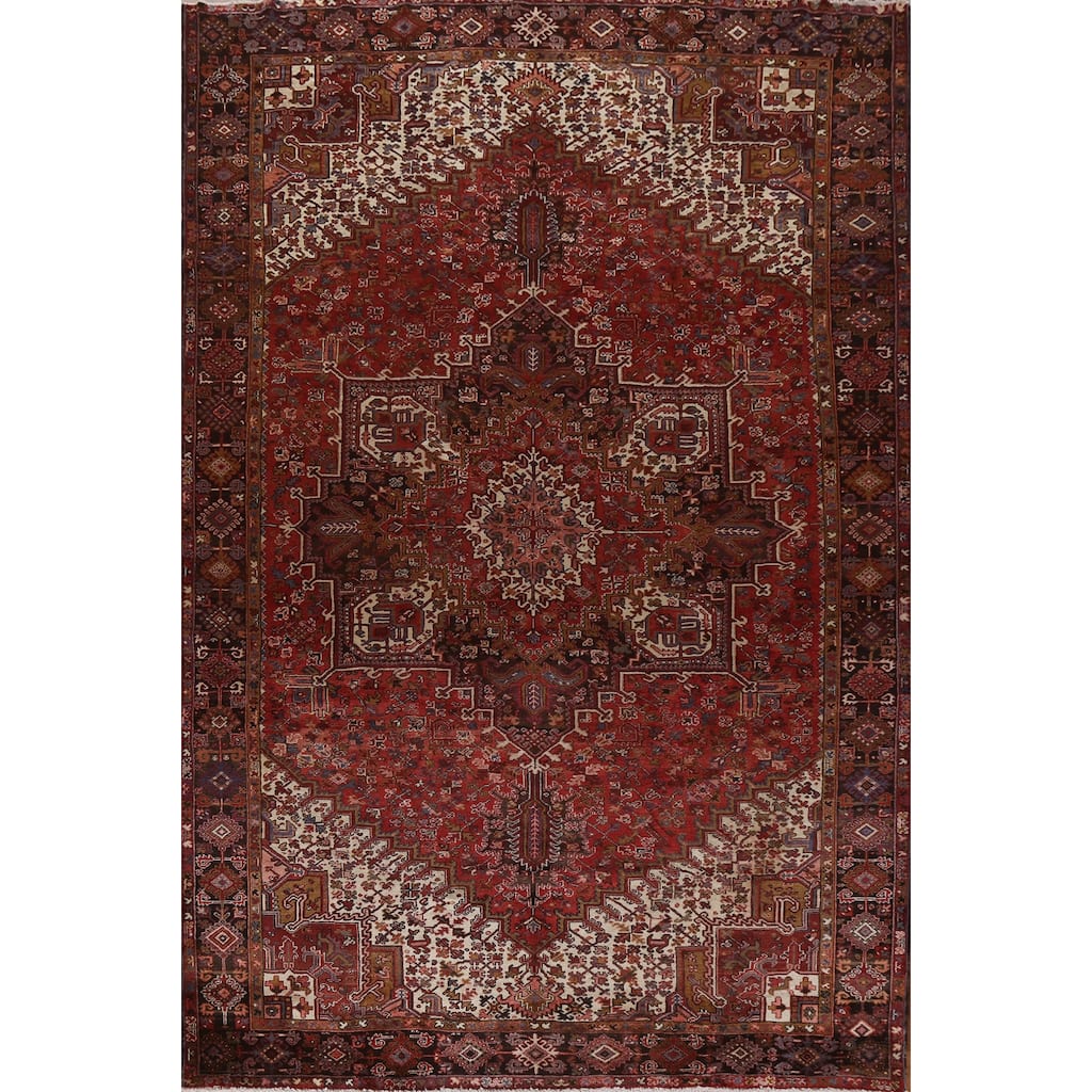 Vintage Vegetable Dye Heriz Persian Area Rug Wool Hand-knotted Carpet - 9'10" x 13'0"