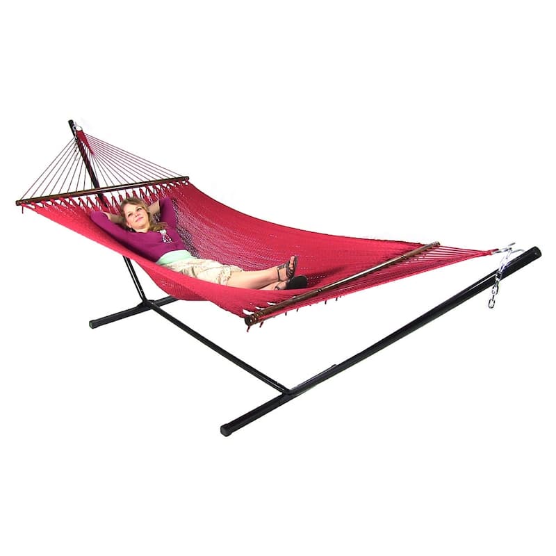 Sunnydaze Large 2-Person Rope Hammock with Spreader Bar & Hammock Stand
