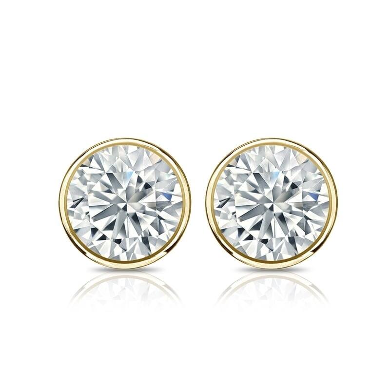 Auriya 1 1/2ctw Round Bezel Set Diamond Stud Earrings 14kt Gold GIA Certified