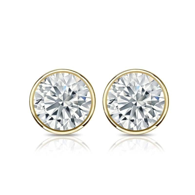 14k Gold Round 1 3/4ct TW Certified Bezel Set Diamond Stud Earrings by Auriya