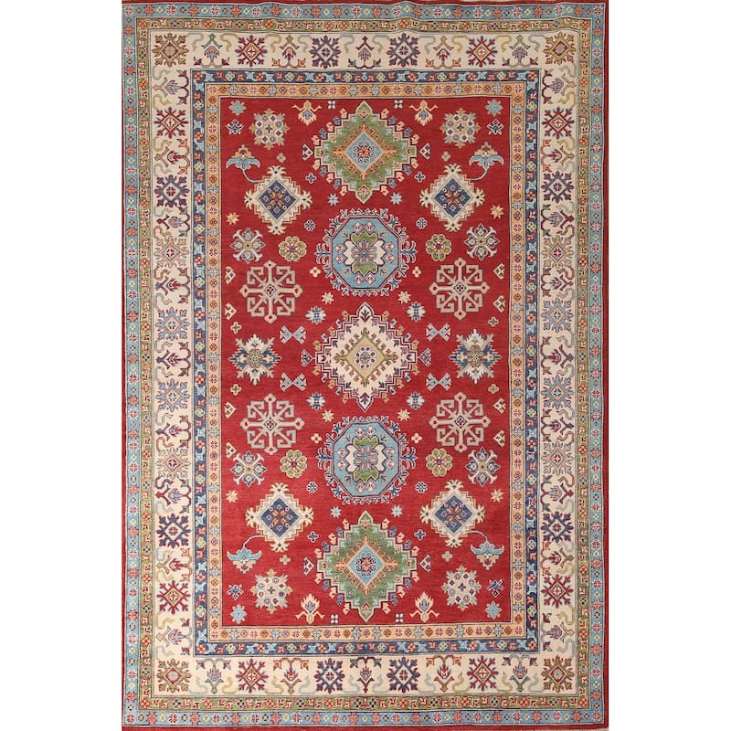 Red Kazak Area Rug Handmade Wool Carpet - 6'7" x 10'2"