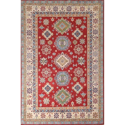 Red Kazak Area Rug Handmade Wool Carpet - 6'7" x 10'2"