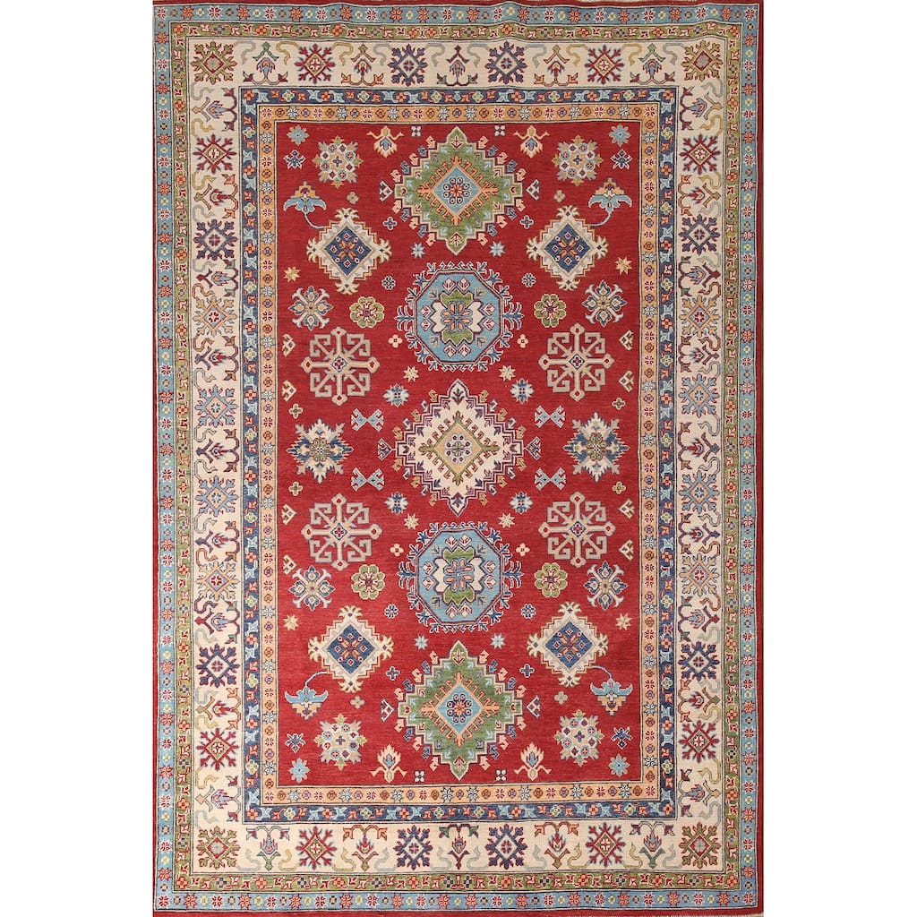 Red Kazak Area Rug Handmade Wool Carpet - 6'7" x 10'2"