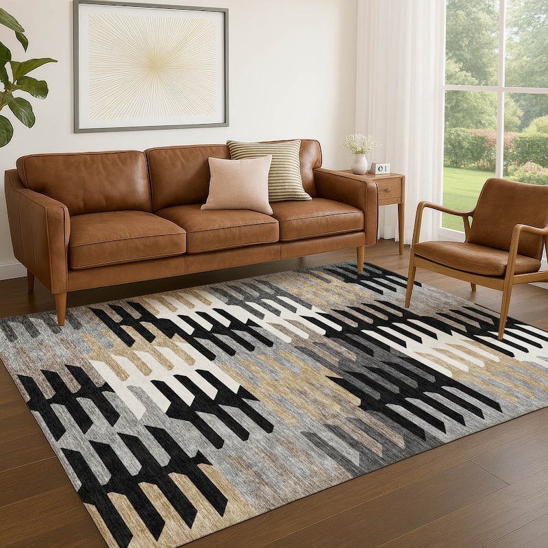 Machine Washable Indoor/ Outdoor Modern Stacks Chantille Rug