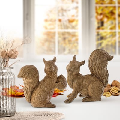 7.5" Resin Winter Chalet Squirrel Set of 2 - NATURAL STONE POWDER 52%, POLYRESIN 48%