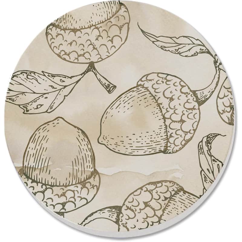Acorns 4 Pack Absorbent Stone Coaster with Protective Cork Backing Made in The USA 4" Round, Easily Wipes Clean - Multi