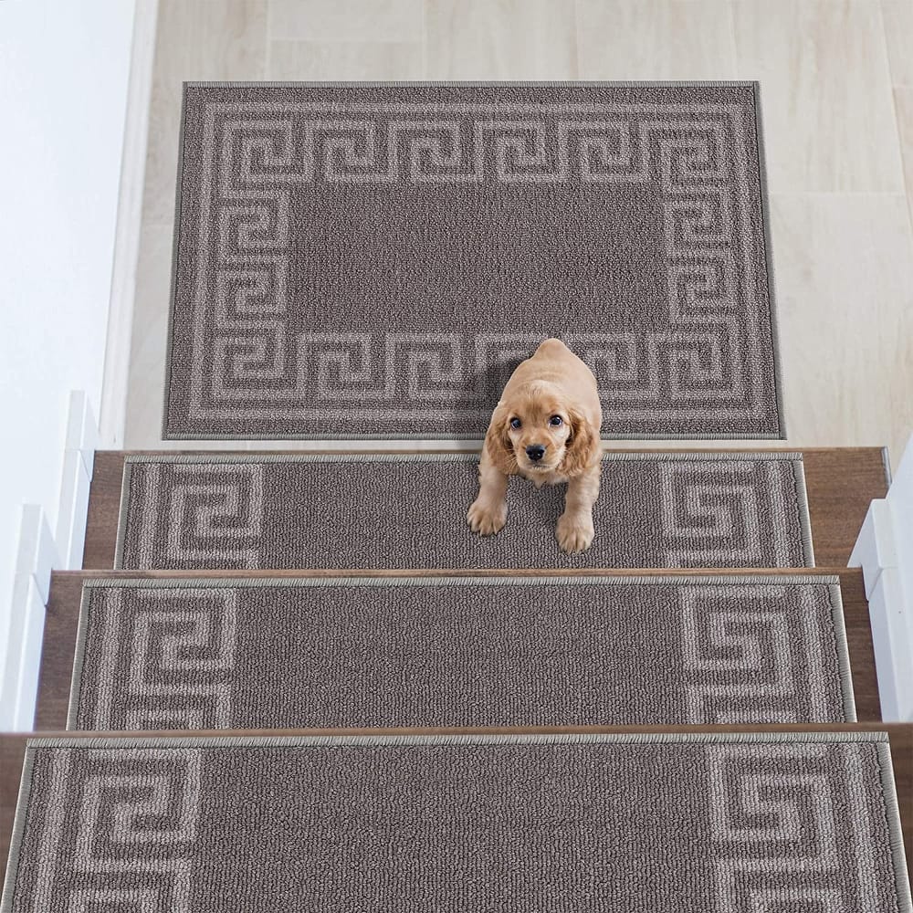 Stair Treads Greek Key Meander Design Non Slip Backing, 8.5''X26''