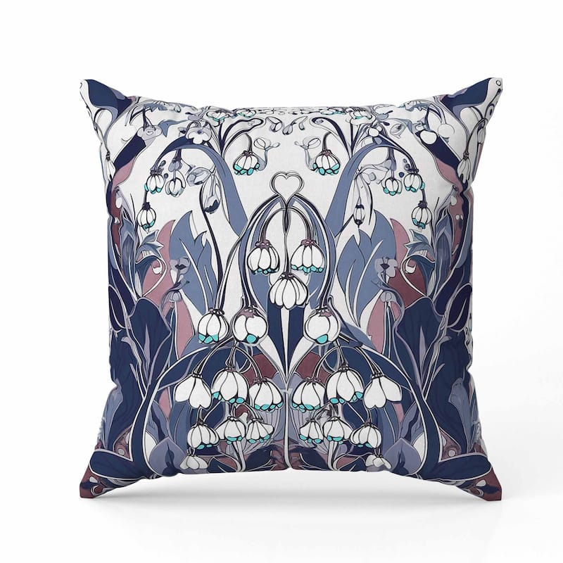 Lily of the Valley Indoor/Outdoor Reversible Throw Pillow White and Blue