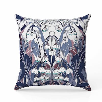Lily of the Valley Indoor/Outdoor Reversible Throw Pillow White and Blue