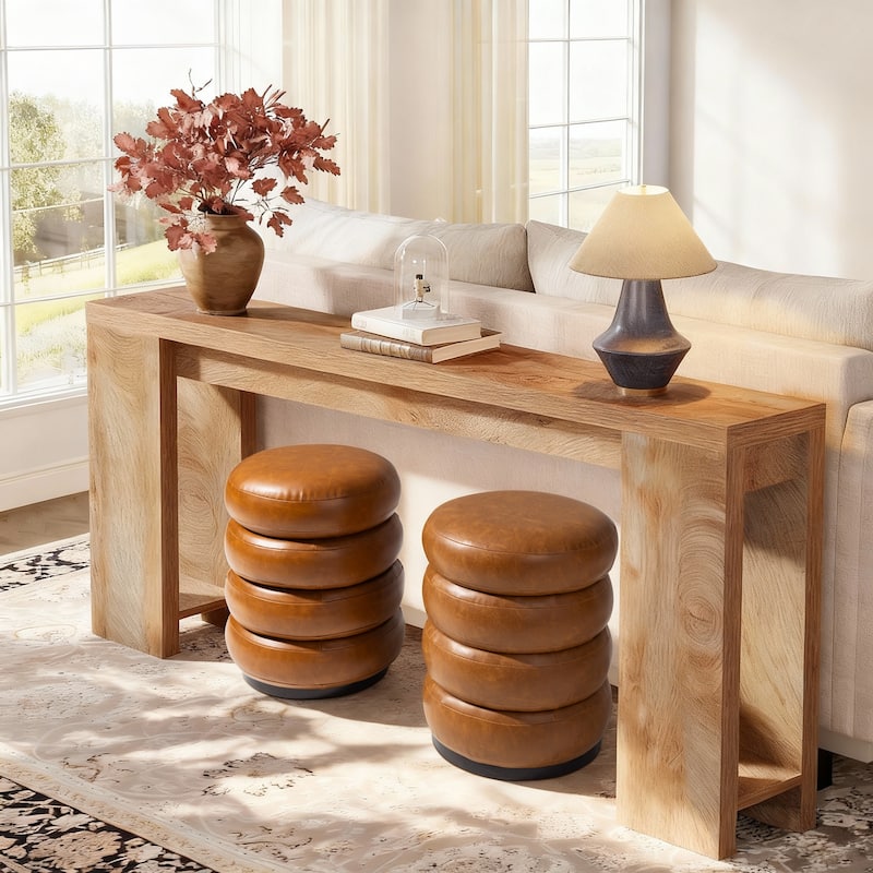 Glitzhome 19.5"H Leather Upholstered Storage Ottoman or Accent Stool