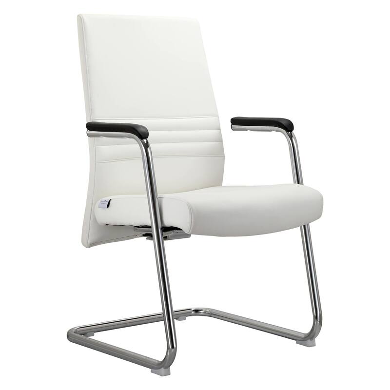 LeisureMod Aleen Office Chair with Upholstered Seat and Metal Armrest - White
