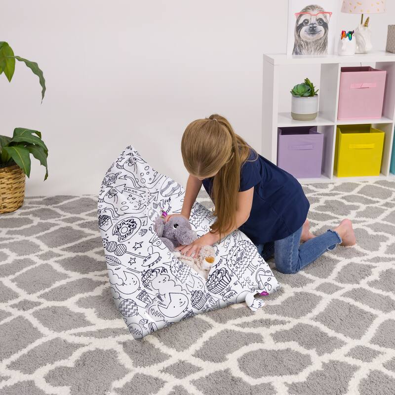 Stuffie Animal Storage Bean Bag Chair Cover, Room Organizer - 100 Liter Capacity Medium - Canvas Coloring Fabric - Fun Creatures