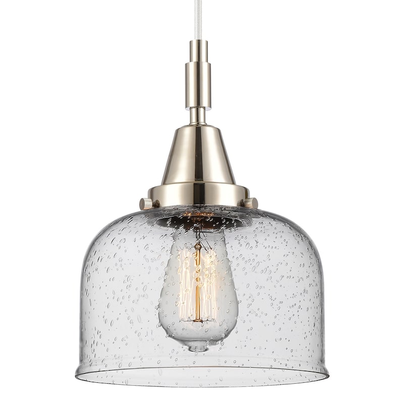 Innovations Lighting 447-1P-G74 Bell 8" Wide Mini Pendant with Clear, - Polished Nickel