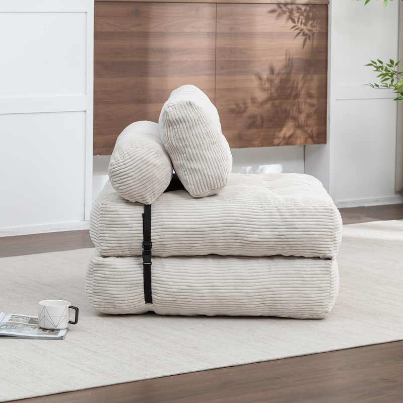 Anmytek Beige Convertible Sleeper Chair Folding Sofa Bed with Pillow Back Support and Memory Foam Mattress