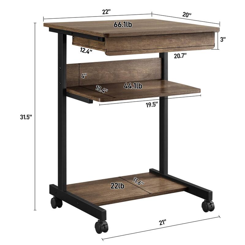 Yaheetech Rolling Computer Desk Table Tray Desk with Drawer and Shelf