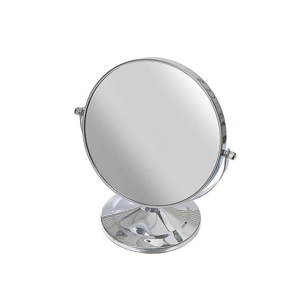 slide 2 of 3, Chrome Plated 2 Sided Swing Round Mirror On Pedestal 5 X Magnify