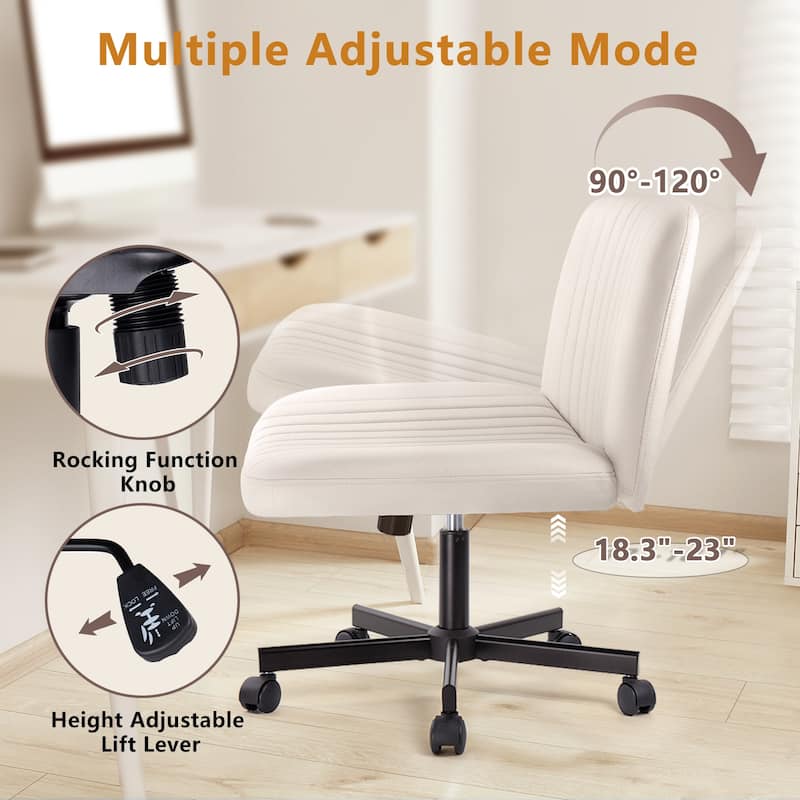 Bossin Criss Cross Chair Armless Office Desk Chair with Wheels,Fabric Padded Cross Legged Chair, Swivel Wide Seat Vanity Chair